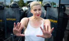 Maria Kolesnikova gestures during a rally in Minsk, Belarus, on 30 August 2020.