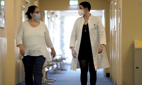 A doctor and patient at a long Covid clinic in Heiligendamm, Germany, April 2021.