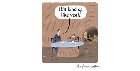 A series of Stephen Collins cartoon images about HG Wells and a Morlock , panel 9