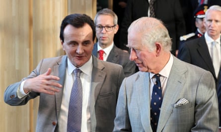 Pascal Soriot, left, shows Prince Charles around AstraZeneca’s new R&amp;D facility in Cambridge last November.