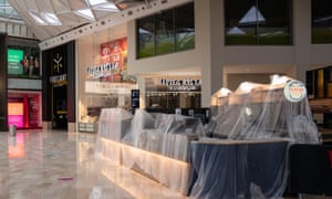 Mothballed stalls and shops at Westfield shopping centre in London.