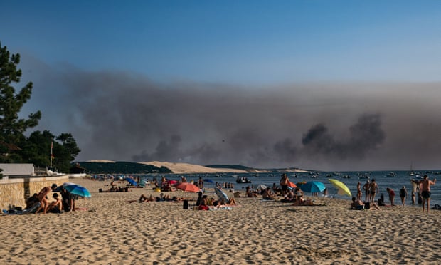 Black smoke rise from wildfires in Landiras, France