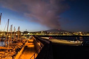 Etna, in full volcanic activity, as seen from the port of Catania