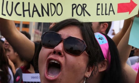 A protest in Lima over violence against women. The sign reads: ‘Fighting for her.’ Nearly 42,000 girls and women have ‘disappeared’ in Peru since 2018.