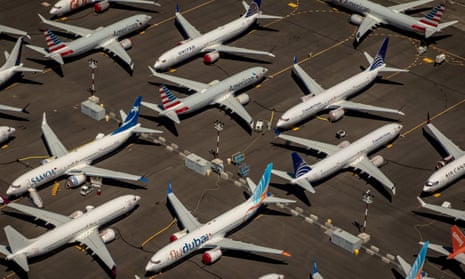 An aerial view of grounded Boeing 737 Max airliners