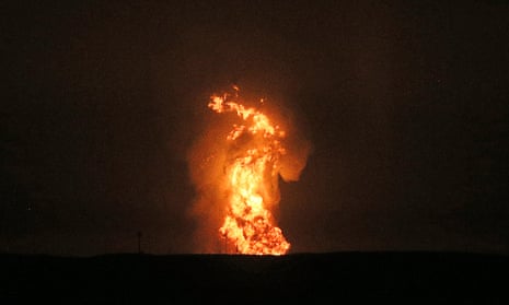 An explosion in the Caspian Sea where Azerbaijan has extensive offshore oil and gas fields.