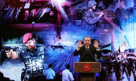 The Turkish president, Recep Erdoğan, at a ceremony marking the anniversary of the failed coup.