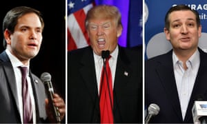 Marco Rubio, Donald Trump and Ted Cruz: Rubio says the Republican nomination is a three-way race.