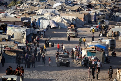 Displaced Palestinian’s tents erected along the waterfront in Gaza City are pictured on Tuesday.