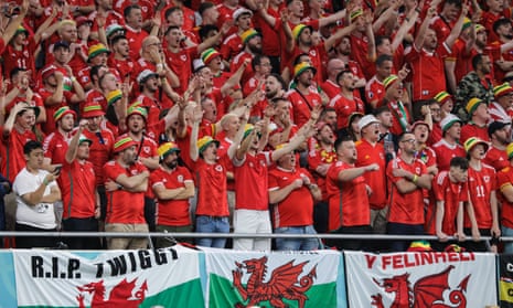 Wales fans at their team’s World Cup game the USA on Monday.