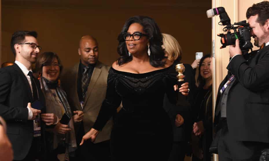 Oprah Winfrey in the press room at the 75th Golden Globe awards on 7 January 2018.