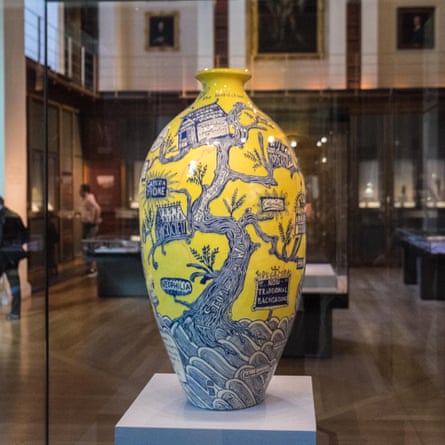 Rosetta Vase by Grayson Perry displayed at the British Museum