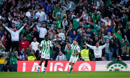 Real Betis’s Aitor Ruibal celebrates after scoring the equaliser against Real Madrid