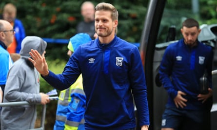 Vaclav Hladky steps off the bus before Ipswich’s away match at Huddersfield in September