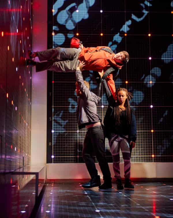 Joshua Jenkins (Christopher Boone), Matt Wilman (Mr Thompson) and Crystal Condie (Punk Girl) in the Melbourne Theatre Company's adaption of The Curious Incident of the Dog in the Night-Time Photo by