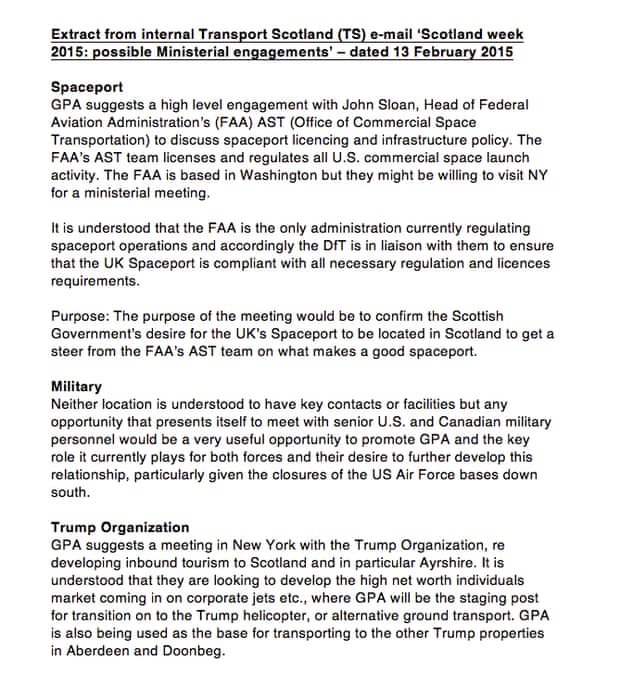 An extract from Scottish government and Prestwick airport documents seen by the Guardian.