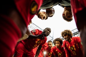 Belgium’s Romelu Lukaku talks to his team-mates before the semi-final against France at St Petersburg Stadium.