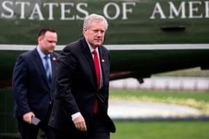 Mark Meadows, traveling with Trump, returns to the White House Saturday.