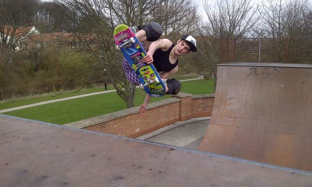 A skateboarder on the half-pipe at Norton-on-Derwent, North Yorkshire.