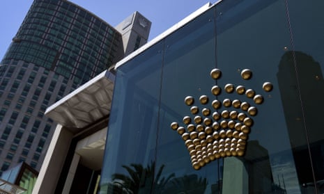 A Crown Casino logo adorns the side of the premises in Melbourne 
