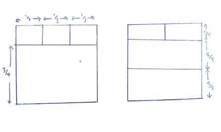 The left fits on a 12 x 12 grid, since you need to divide one side by 4 and the other by 3. The right on a 10 x 10 grid, since you need to divide one side by 5 and the other by 2.