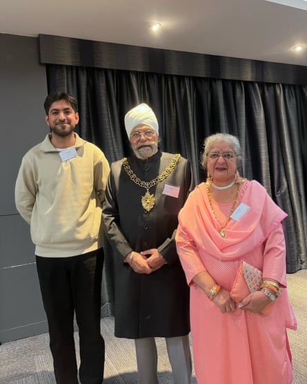 Sam Pordale with Coventry’s former lord mayor and lady mayoress, Jaswant Singh Birdi and Krishna Birdi