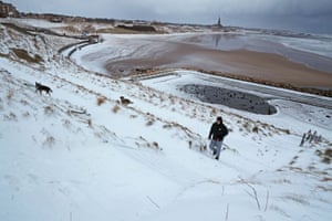 Snow on Tynemouth beach near North Shields.
