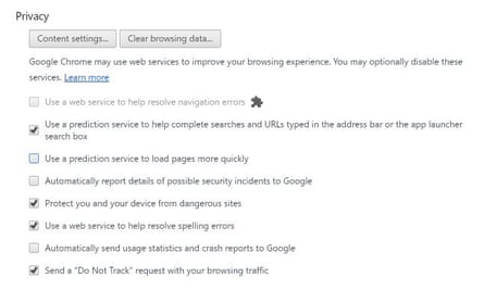 Prefetch settings in Google Chrome