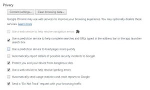 Google Chrome settings
