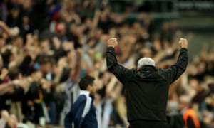 Newcastle United manager Steve Bruce celebrates their first goal scored by Allan Saint-Maximin.