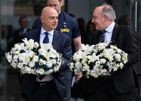 Tottenham chairman Daniel Levy and Newcastle CEO Darren Eales lay flowers in remembrance of former Tottenham player and Newcastle manager Joe Kinnear.