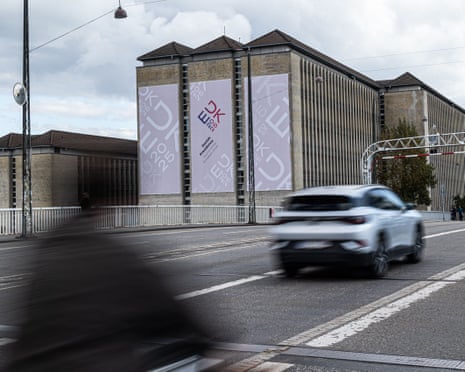 A sign for the Danish Presidency of the Council of the European Union is on a building of the Ministry of Foreign Affairs of Denmark in Copenhagen, Denmark.