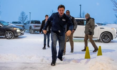 Ron DeSantis arrives to speak in Ankeny, Iowa, on Friday.