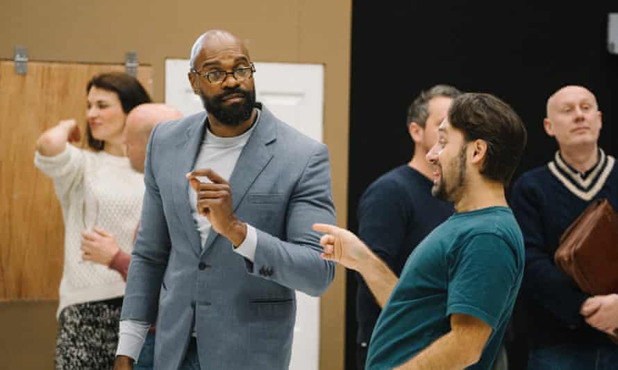 Eric Greene (left) as Rigoletto and Roman Arndt as the Duke of Mantua in rehearsal for Rigoletto.