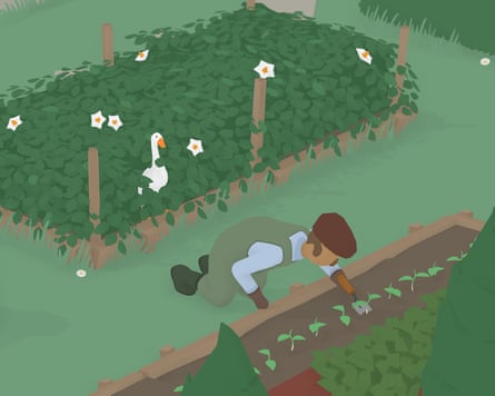 Screenshot from Untitled Goose Game, a game where you are a horrible goose.