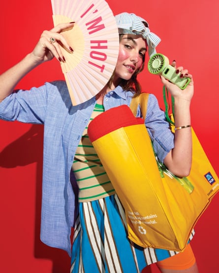 Lucy Jones Blue striped cap, Oliver Bonas, £28 Blue shirt, Joules, £45 Green stripe secret support vest, Marks & Spencer, £15 Blue striped skirt, Topshop, £32 Orange cycling shorts, Lacoste, £30