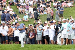 Brooks Koepka of the United States plays a shot to the fifth green.