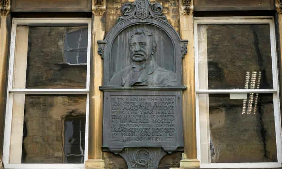 The plaque dedicated to Cecil Rhodes in King Edward Street, adjacent to Oriel college in Oxford. 