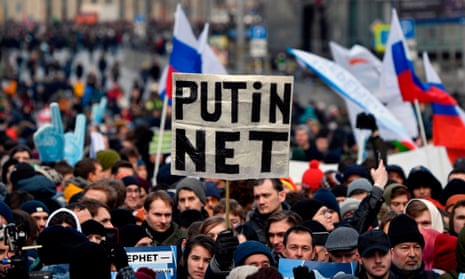 A protest to demand internet freedom for Russian in Moscow last month.