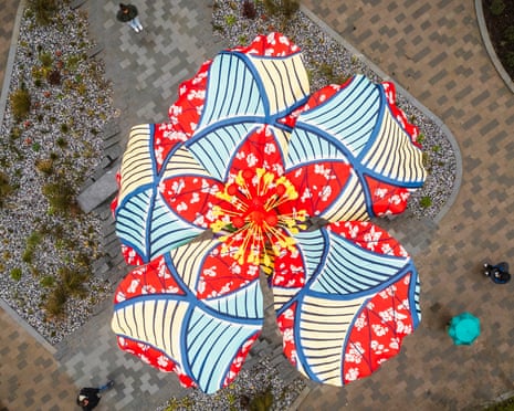 Seen from above, Hibiscus Rising, a 9.5m-tall sculpture by international artist Yinka Shonibare