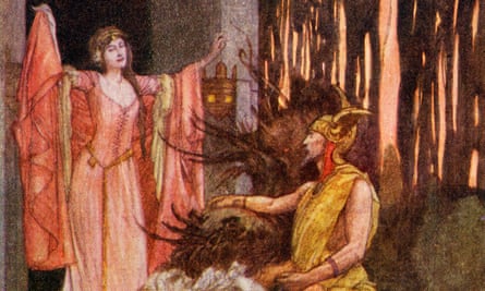 Blodeuwedd’s invitation to Gronw Pebyr, after the painting by E Wallcousins.