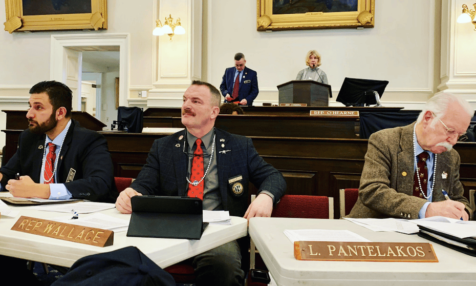 New Hampshire Republicans wear pearls during a bill hearing as gun control victims testify.