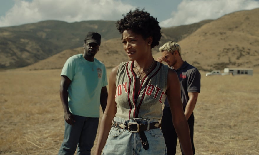 (L-r) Daniel Kaluuya, Keke Palmer and Brandon Perea in Nope, written, produced, and directed by Jordan Peele.