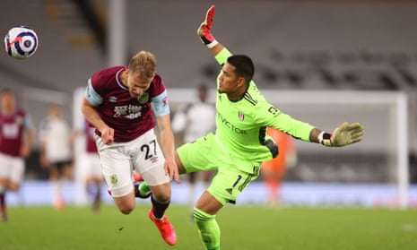 Alphonse Areola in action for Fulham, where he spent last season on loan, against Burnley in May.