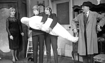Loot at the Jeanette Cochrane Theatre, with Sheila Ballentyne, Simon Ward, Kenneth Cranham and Michael Bates. Opened 27 September 1966