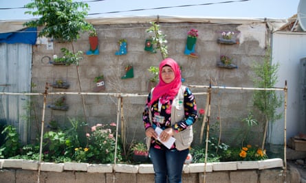 Avine Ismael in her garden at Domiz refugee camp.
