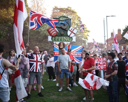 Protesters calling for the closure of the The Bell Hotel, believed to be housing asylum seekers, gather outside the council offices in Epping.