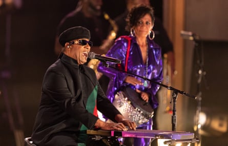 Stevie Wonder and Sheila E perform at Global Citizen Live, Los Angeles, September 2021