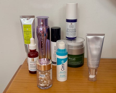 Group shot of retinol serum and creams