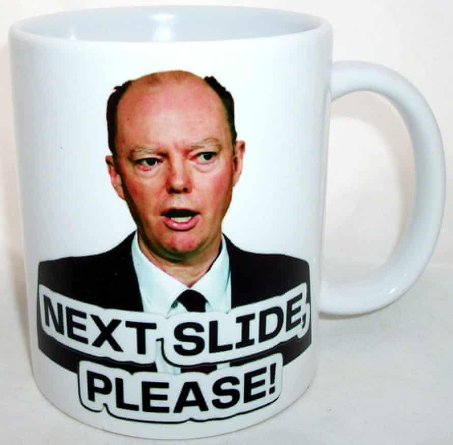 A Chris Whitty ‘Next Slide Please’ mug.